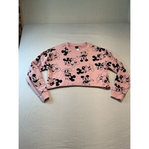MICKEY MOUSE Pink Long Sleeve Crop Top Sweatshirt Size M